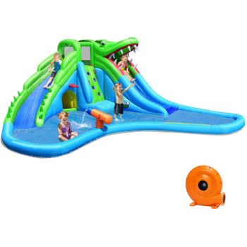 9. Costzon Inflatable Water Park, Giant 7 in 1 Crocodile Bounce House