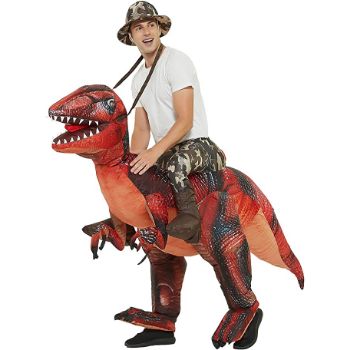 7. GOOSH Inflatable Dinosaur Costume Riding a T REX Air Blow-up Deluxe Halloween Costume