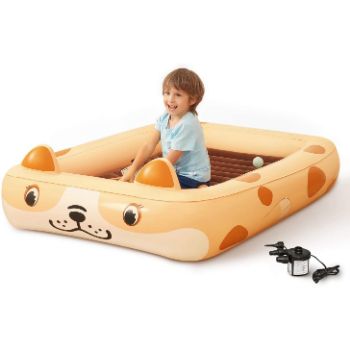 2. Kids Inflatable Toddler Travel Bed Cartoon Dog, Portable Kids Air Mattress